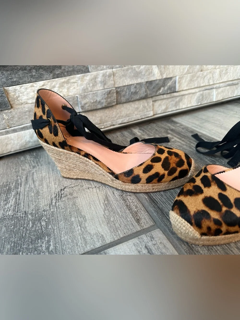 NEW J Crew Hutton Leopard Ankle wrap espadrille wedges Size 7